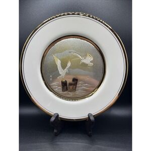 Dynasty Gallery Original Chokin Art Collection Japanese Seagull Plate, 24k Rim